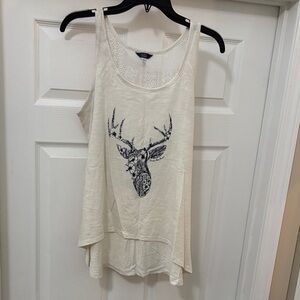 Women’s Cream Lace-Back Tank Top with Deer Graphic